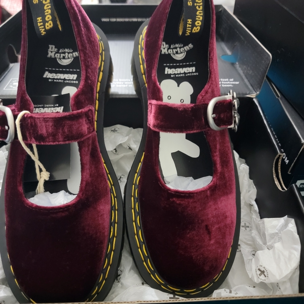 Dr. Martens Addina Heaven by Marc Jacobs Velvet Shoes in Cherry Red 8 NWT - Picture 4 of 9